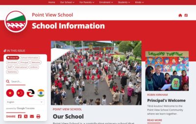 A screenshot of Point View's website: a page sharing school information.